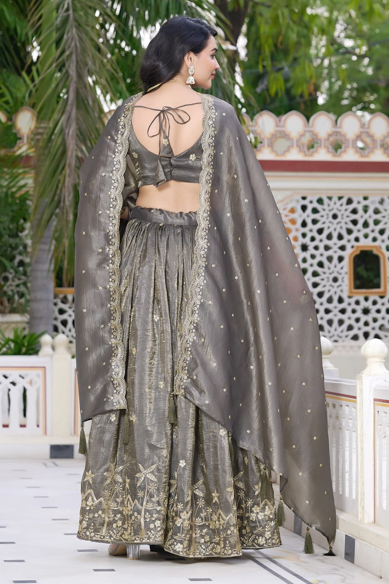 Lustrous Grey Crush Lehenga