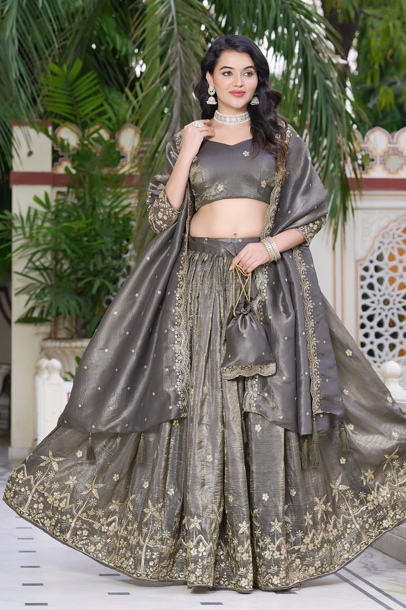 Lustrous Grey Crush Lehenga