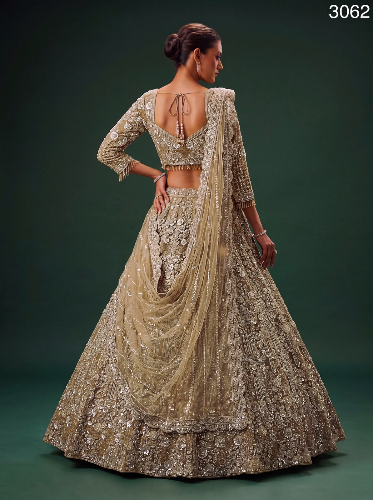 The Golden Hour Antique Gold Heavily Embellished Net Lehenga Set