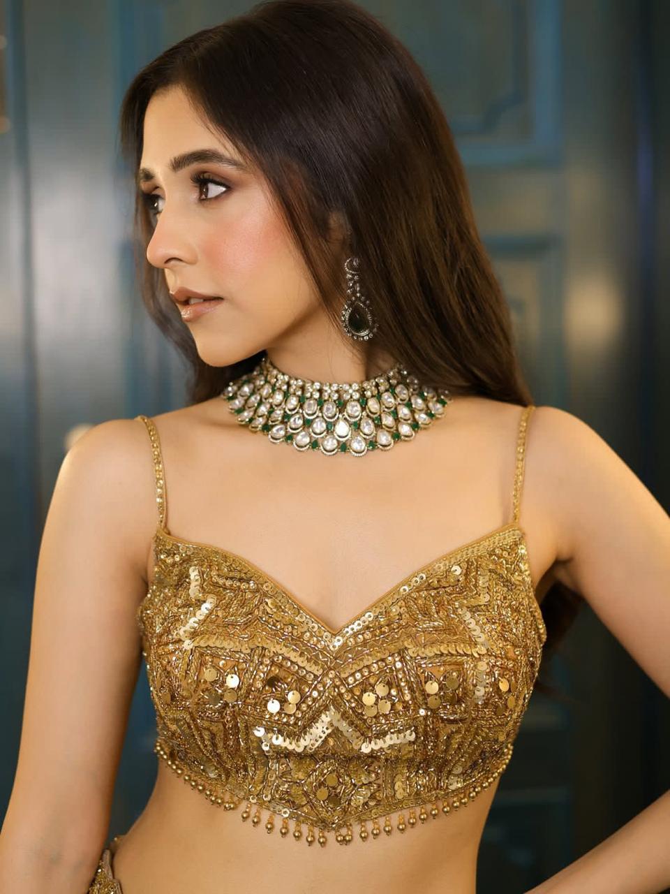Golden Designer Bling Net Lehenga