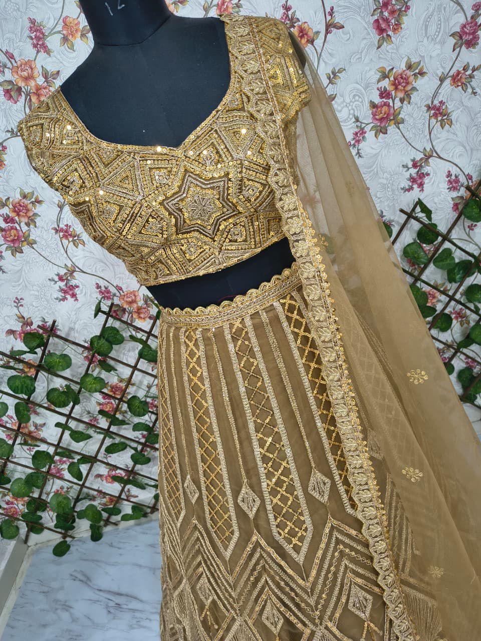 Golden Designer Bling Net Lehenga