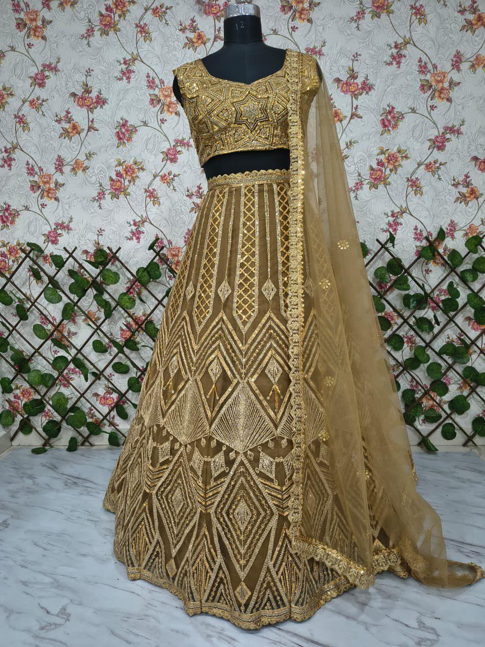Golden Designer Bling Net Lehenga