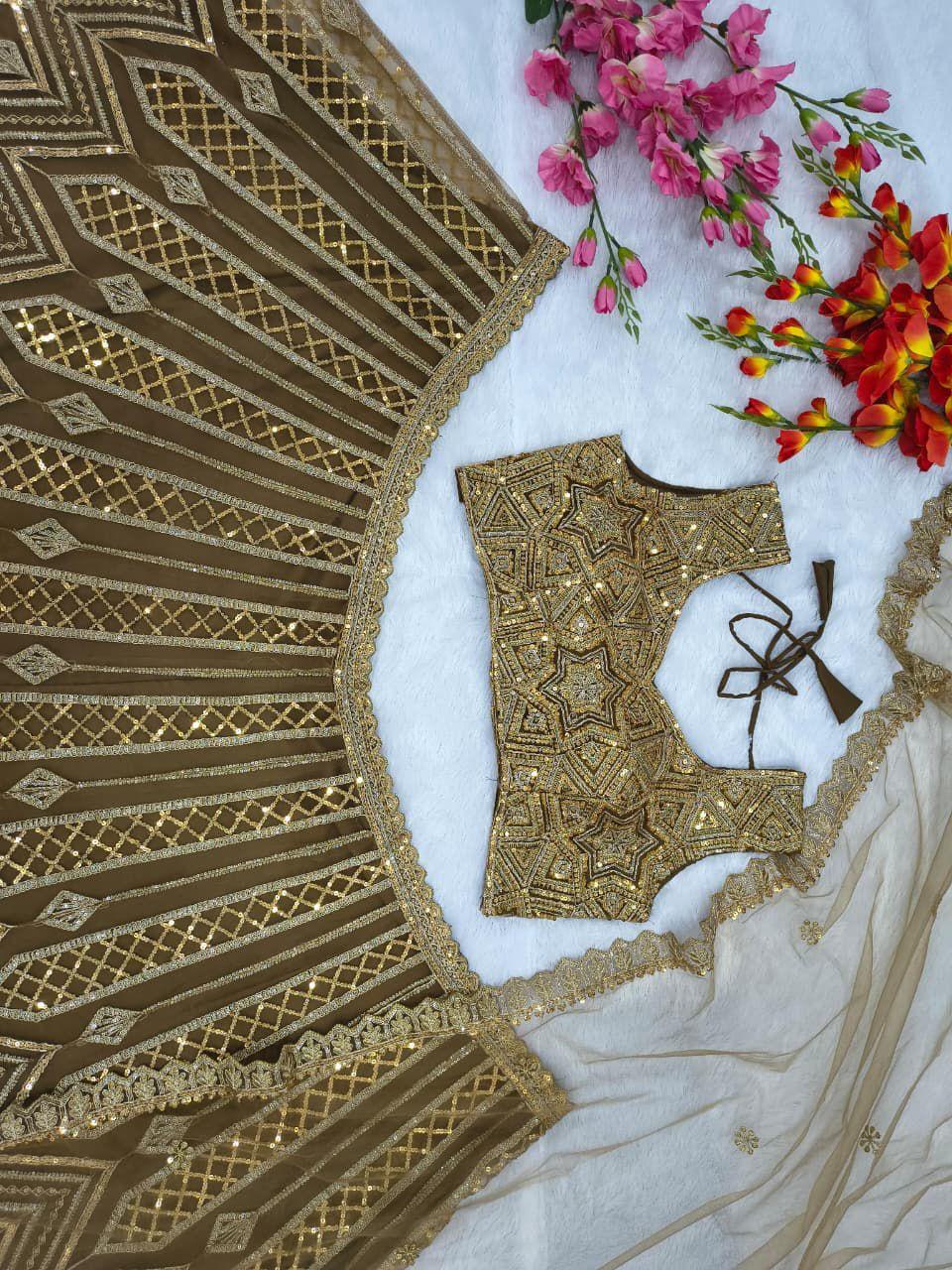 Golden Designer Bling Net Lehenga