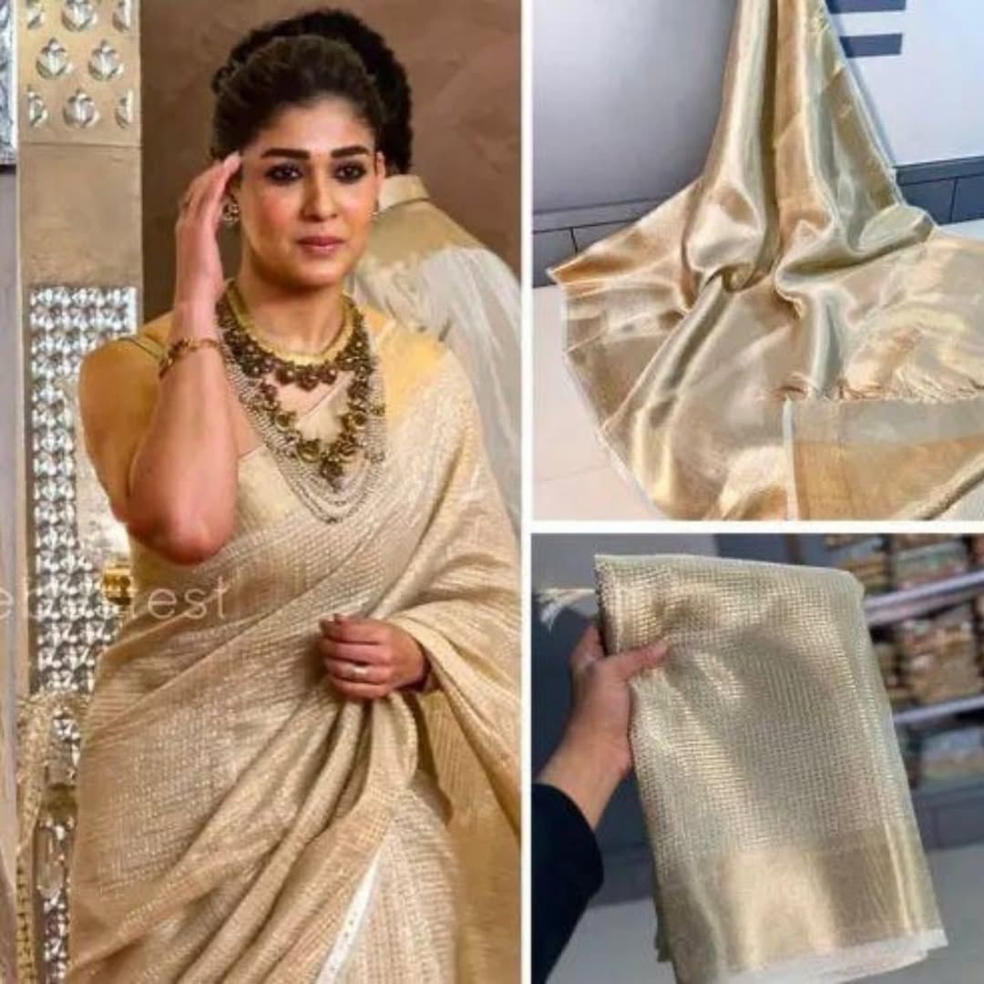 Nayanthara's Looks Inspired Banarsi Handloom Golden Tissue Silk Saree