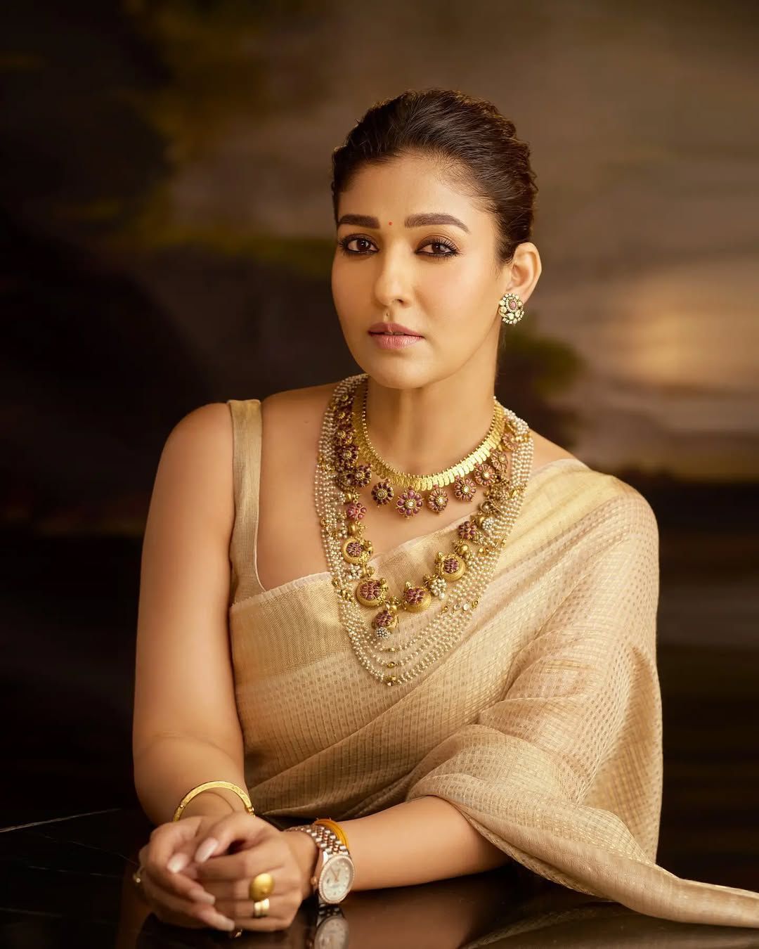 Nayanthara's Looks Inspired Banarsi Handloom Golden Tissue Silk Saree