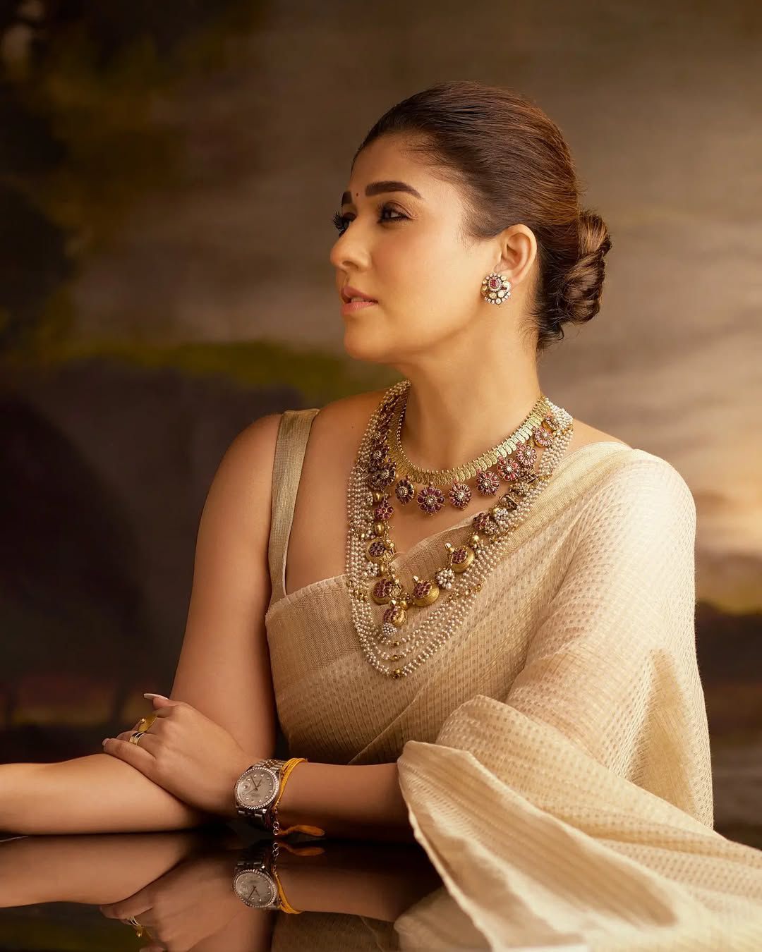 Nayanthara's Looks Inspired Banarsi Handloom Golden Tissue Silk Saree