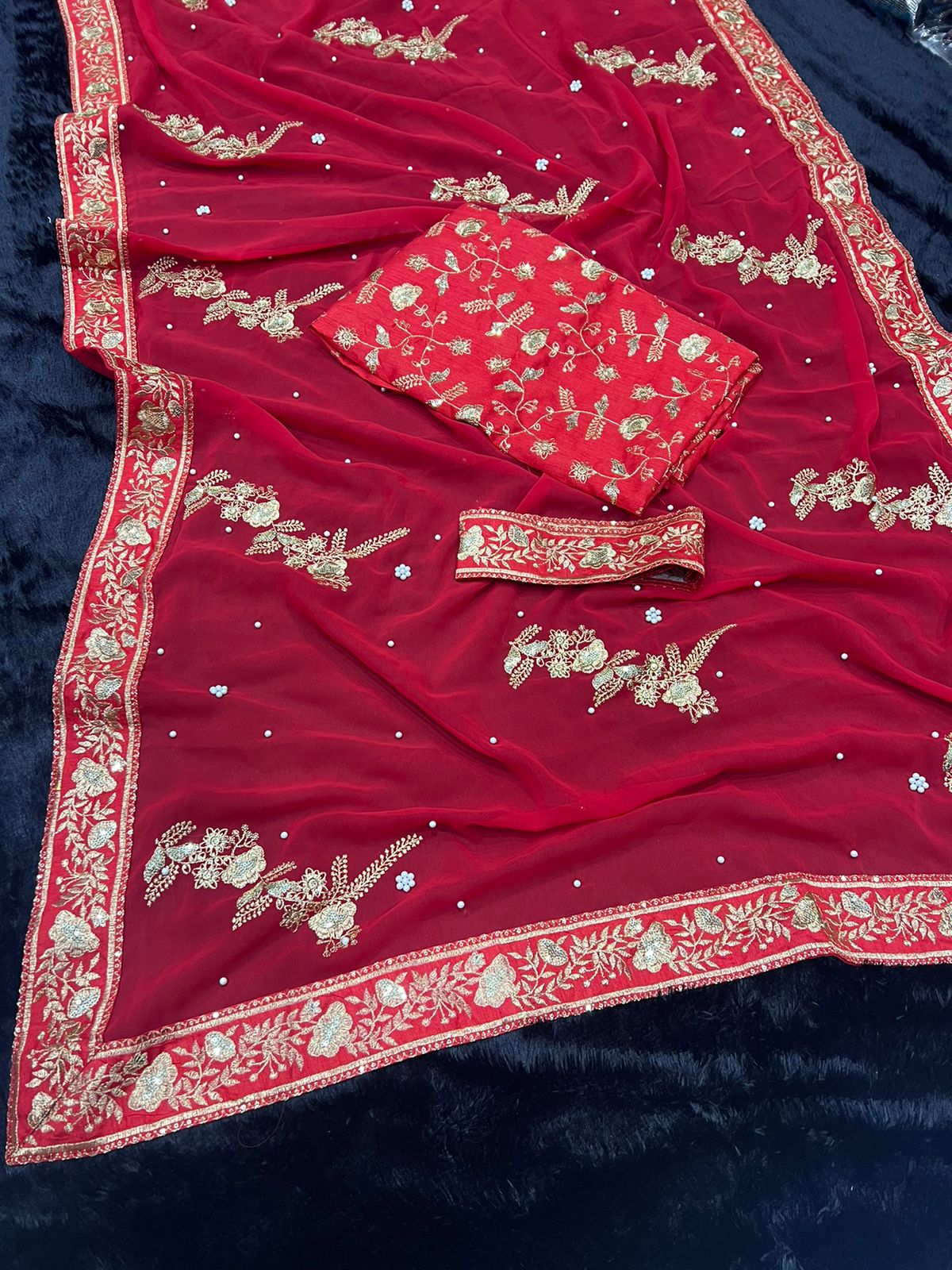 CELEBRITY RED DESIGNER PARTY WERE WORK SAREE
