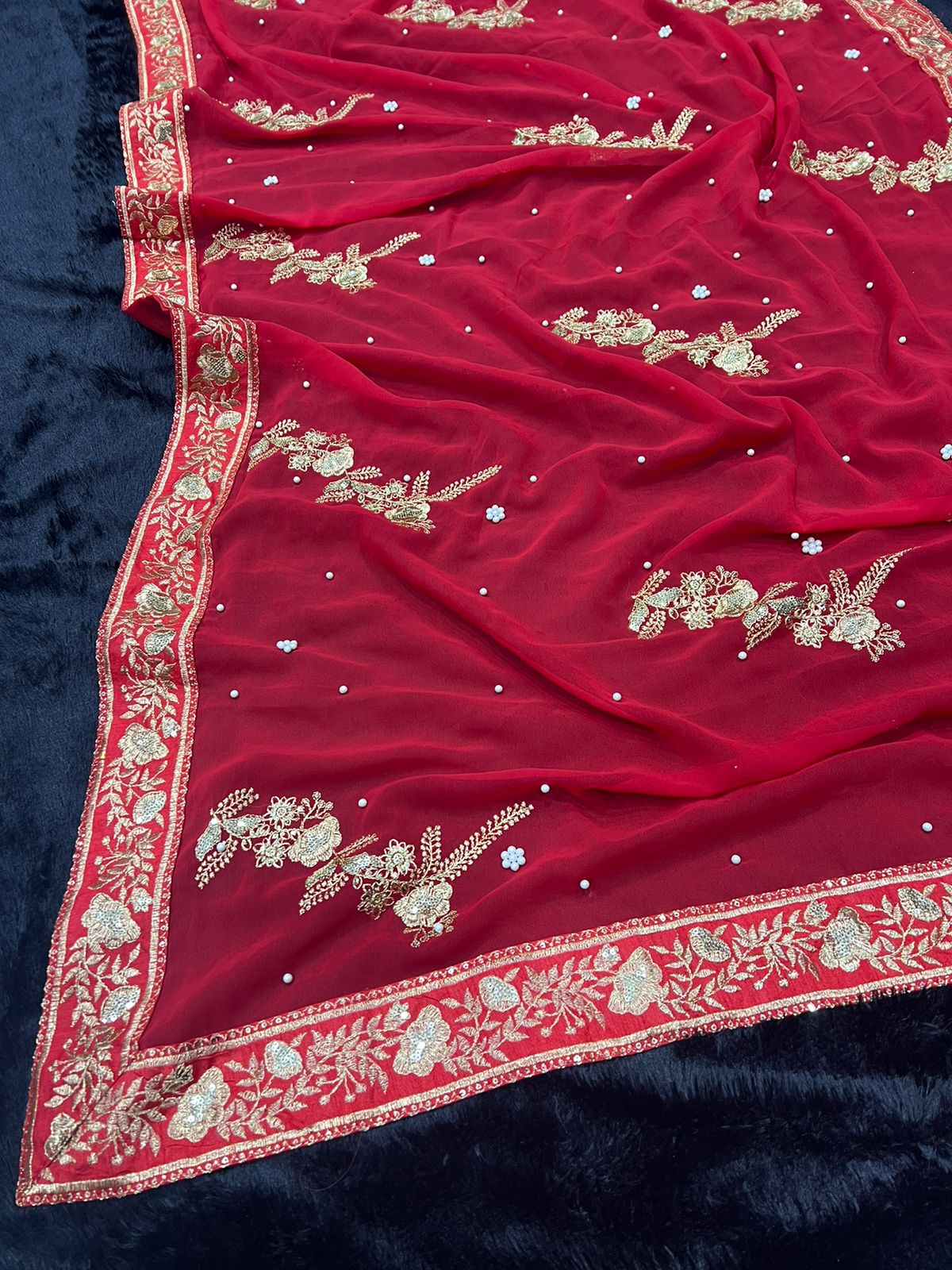 CELEBRITY RED DESIGNER PARTY WERE WORK SAREE