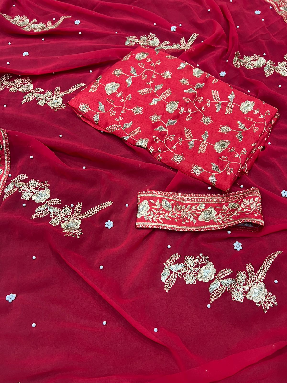 CELEBRITY RED DESIGNER PARTY WERE WORK SAREE