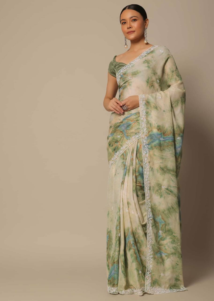 Floral Pastal Print Soothing Looks Saree