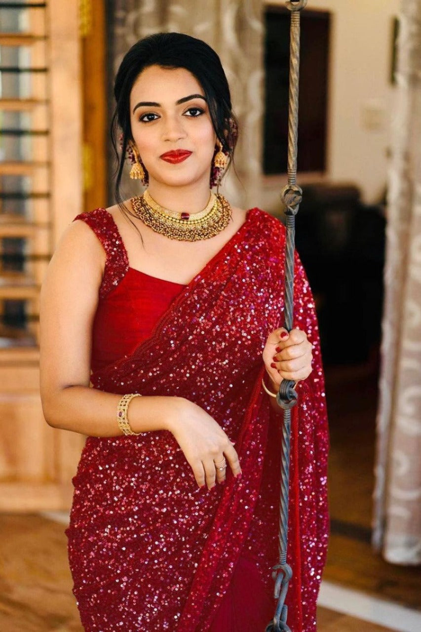 HOT RED PARTY SAREE