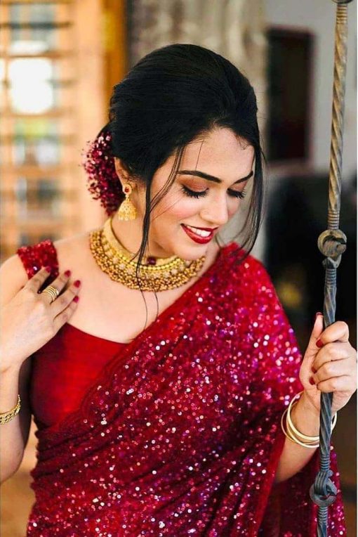 HOT RED PARTY SAREE