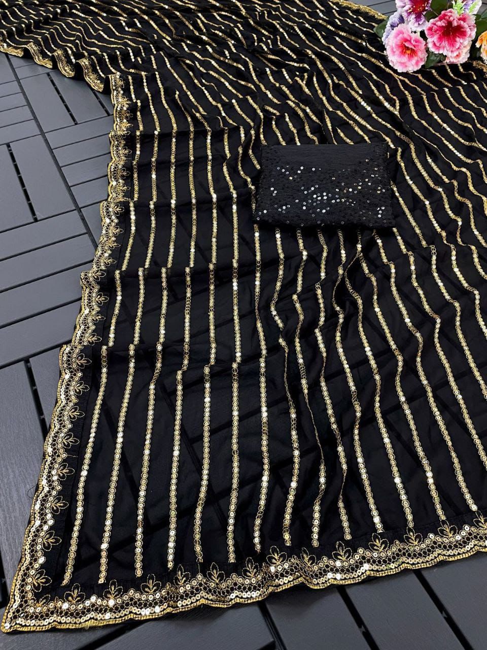 Black Golden Work Exclusive Occassion Wear Saree