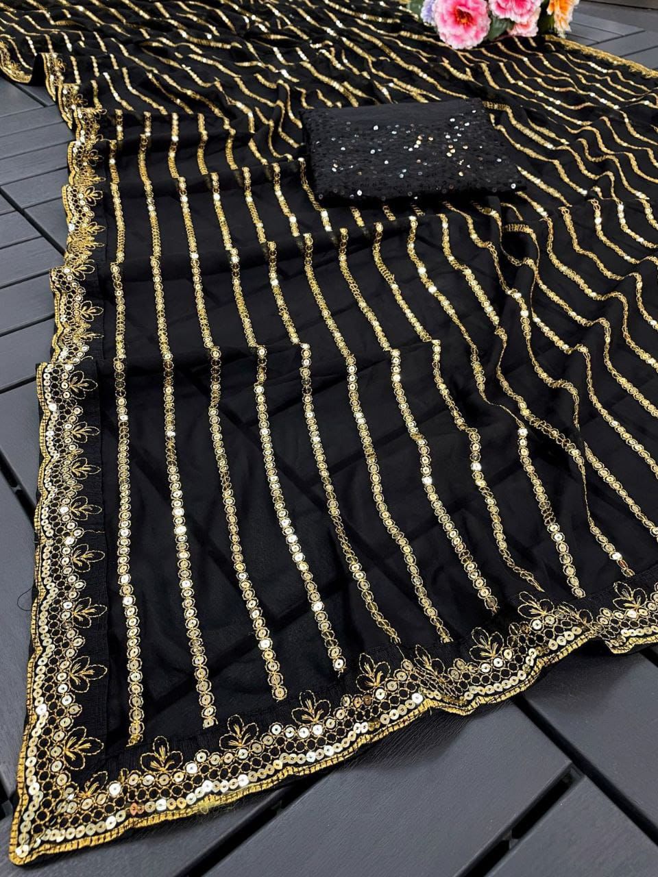 Black Golden Work Exclusive Occassion Wear Saree