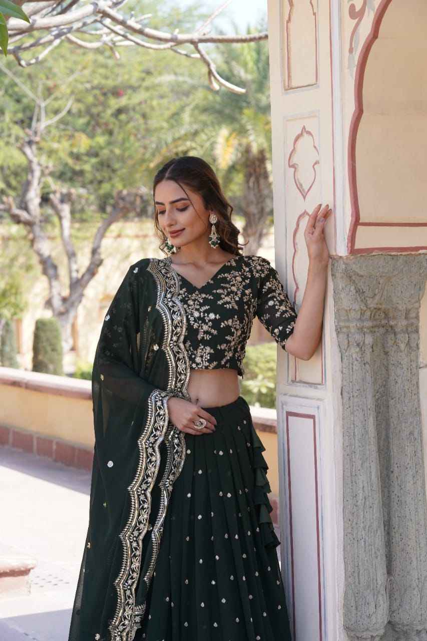 Bottle Green Superior Work Lehenga