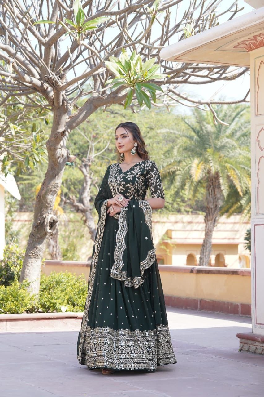 Bottle Green Superior Work Lehenga