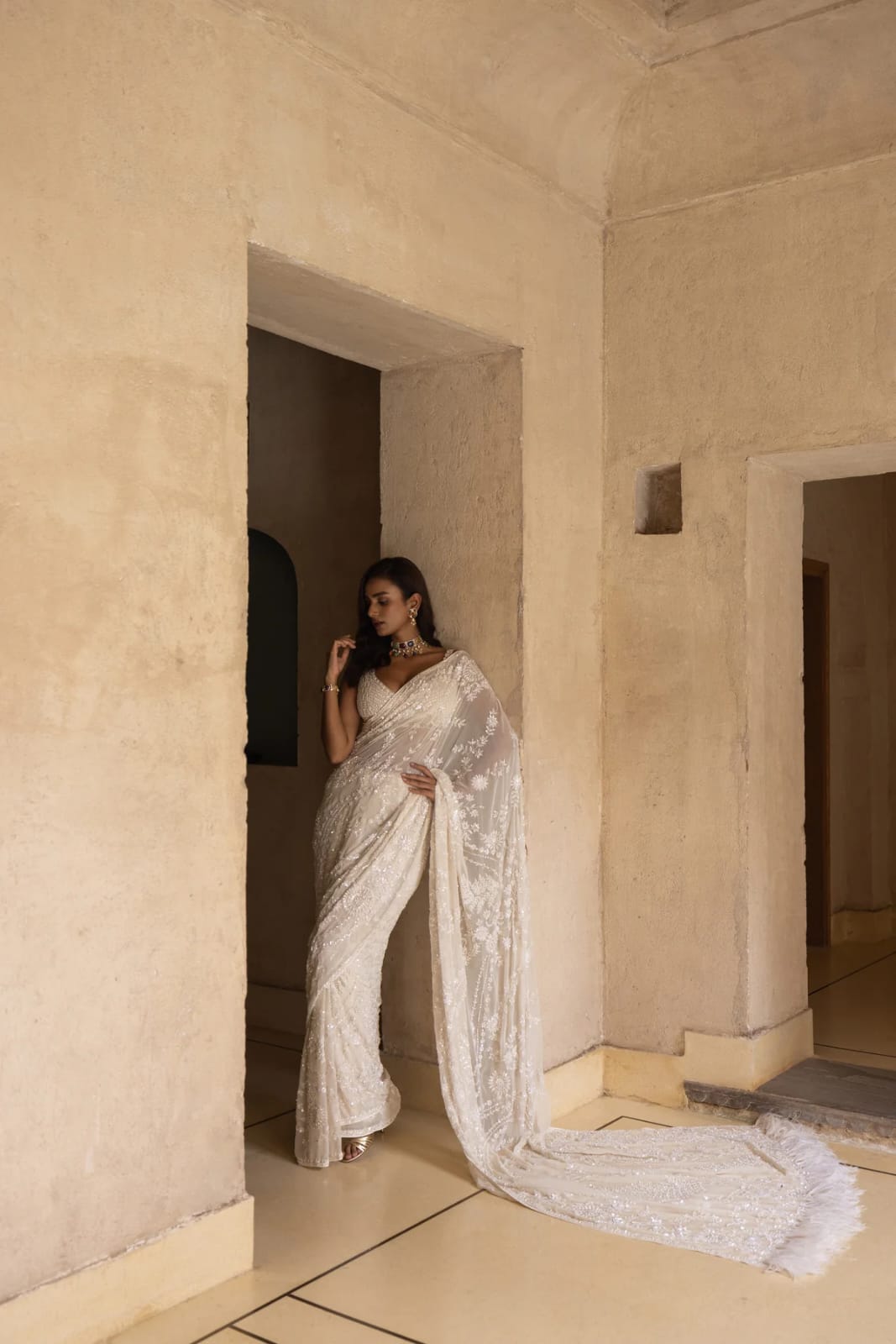 Cool White 🤍 Sequins Premium Bling Saree