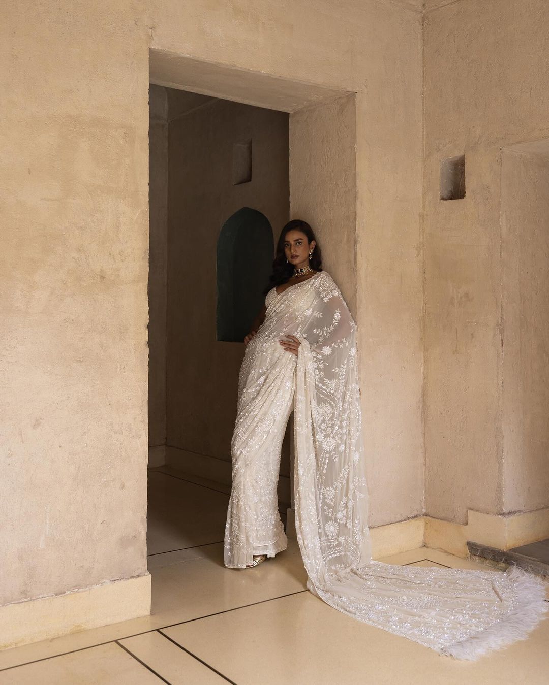 White Bling Starry BlockBuster sequence Saree