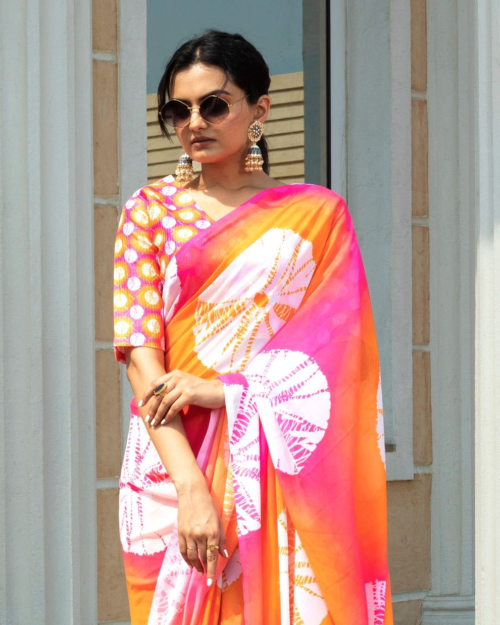 Attractive Sunrise Bollywood Satin Saree