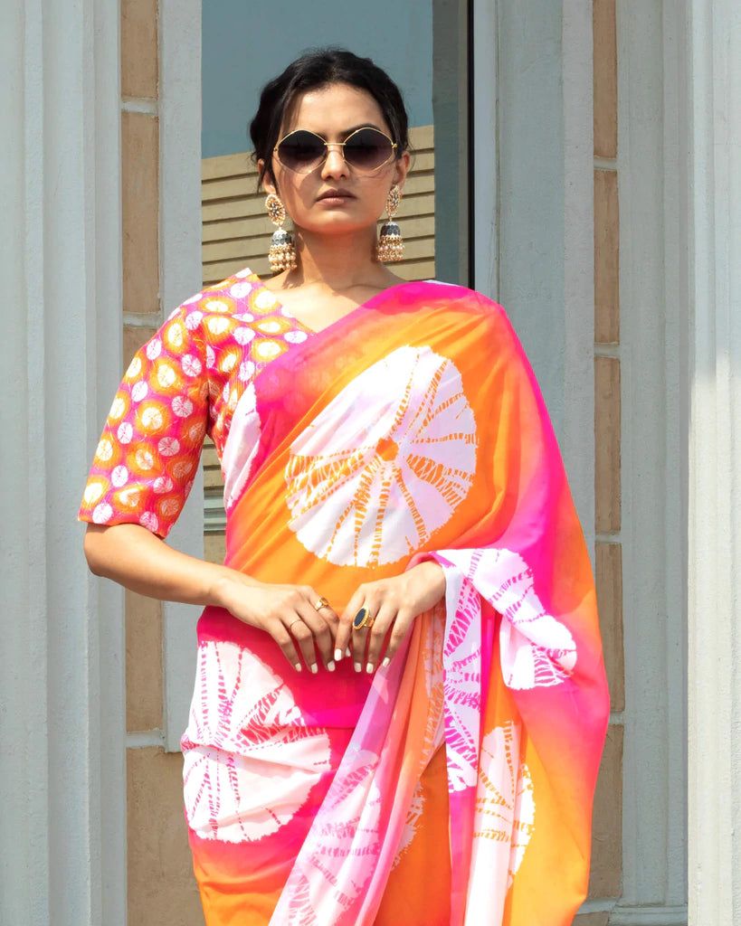 Attractive Sunrise Bollywood Satin Saree