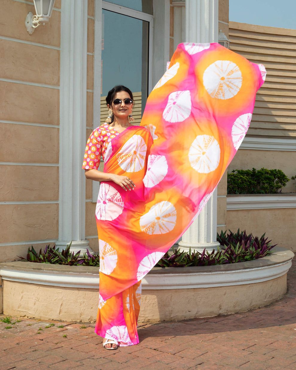 Attractive Sunrise Bollywood Satin Saree