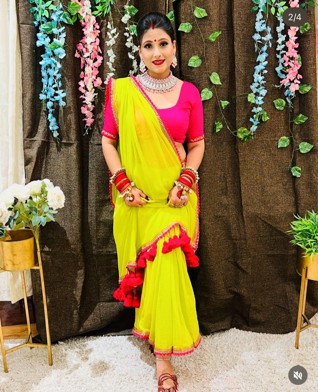 Flourescent Georgette Bridesmaid Exclusive Saree