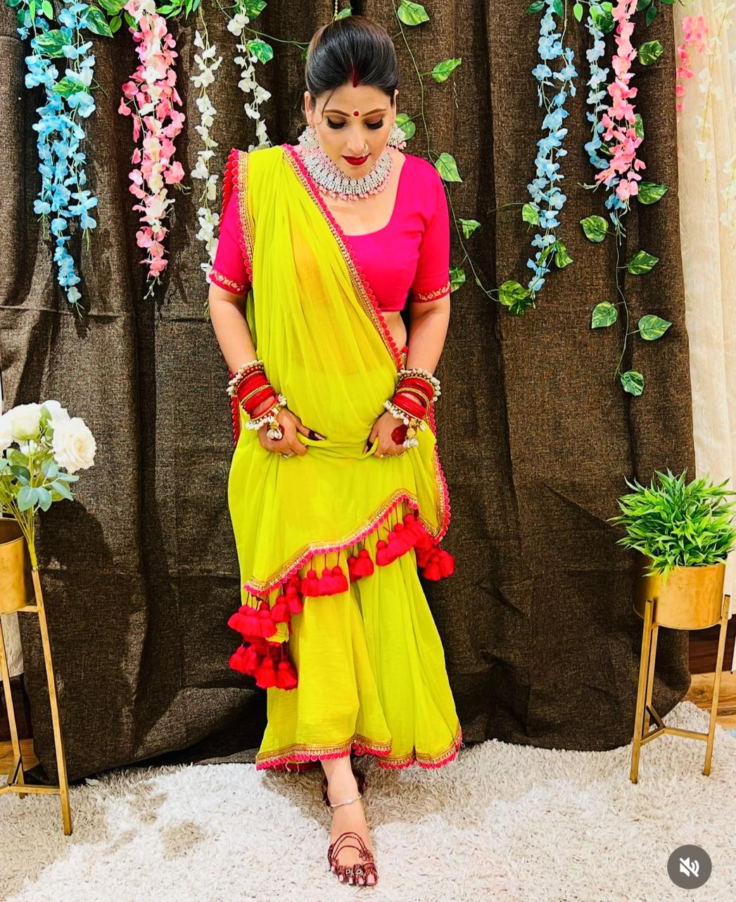 Flourescent Georgette Bridesmaid Exclusive Saree