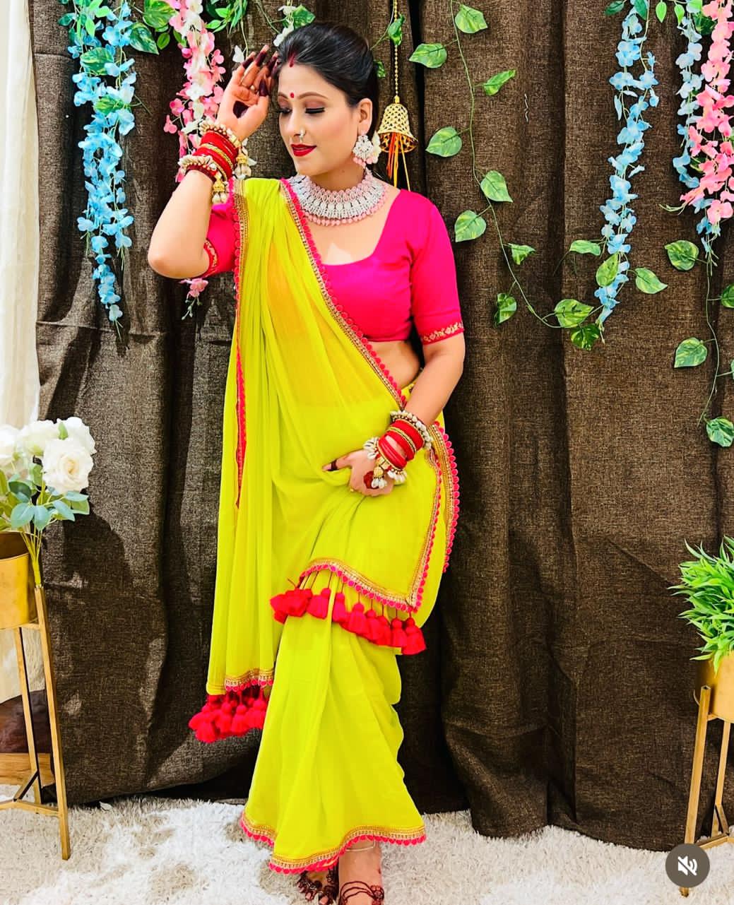 Flourescent Georgette Bridesmaid Exclusive Saree