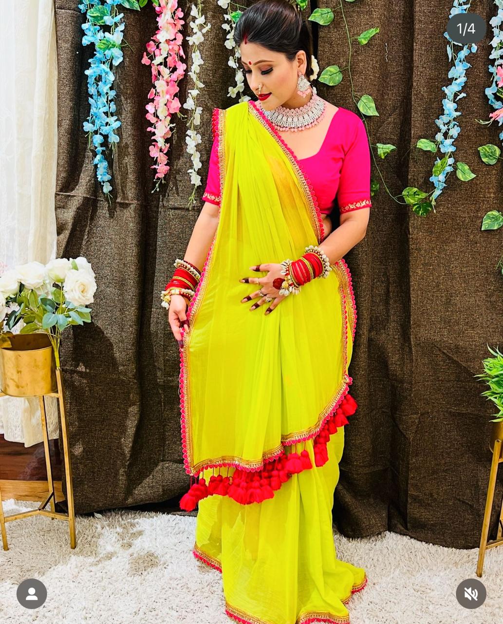Flourescent Georgette Bridesmaid Exclusive Saree