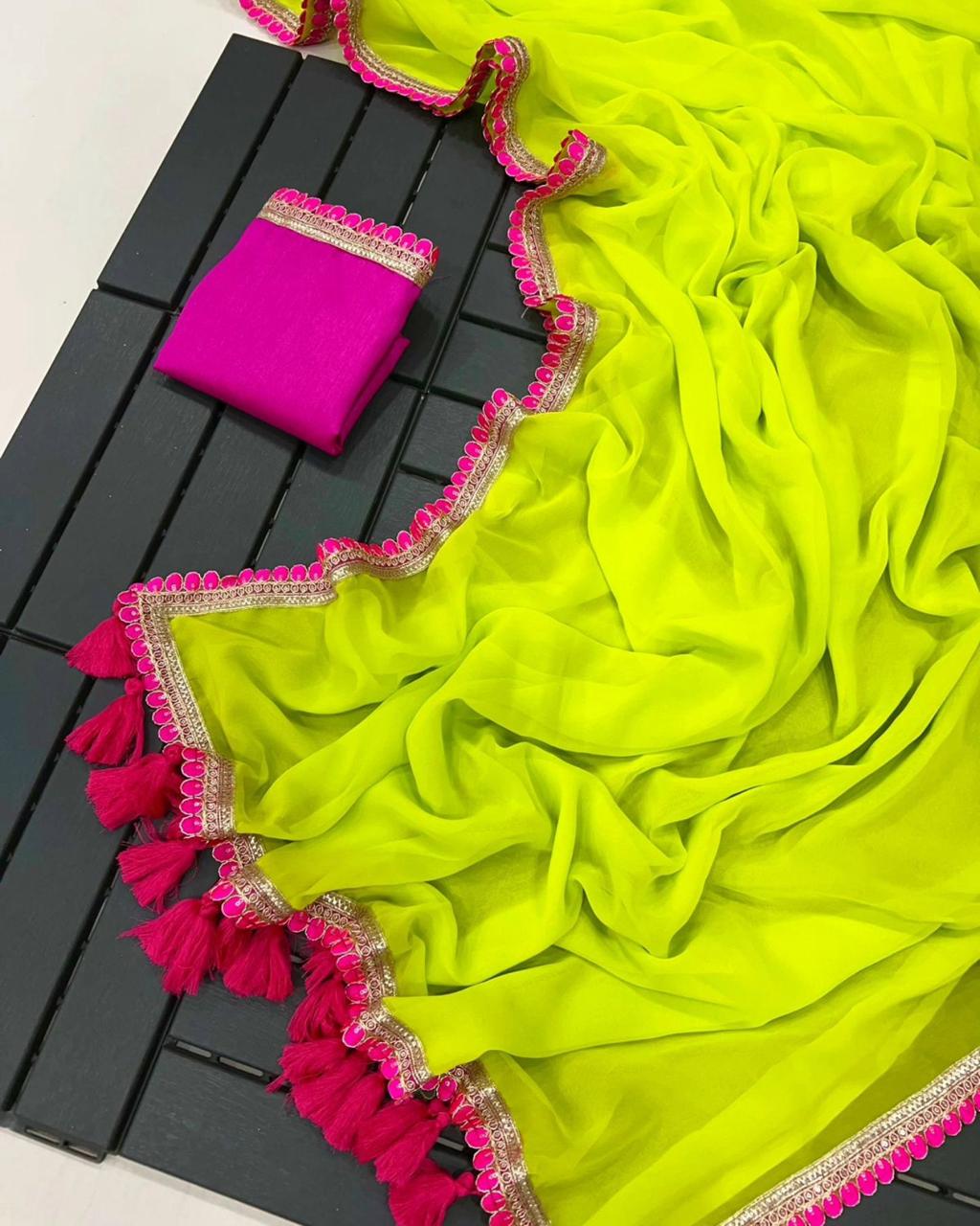 Flourescent Georgette Bridesmaid Exclusive Saree