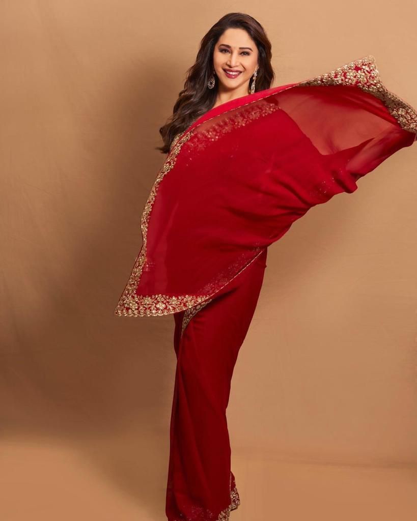 RED MADHURI DIXIT PARTY WERE WORK SAREE
