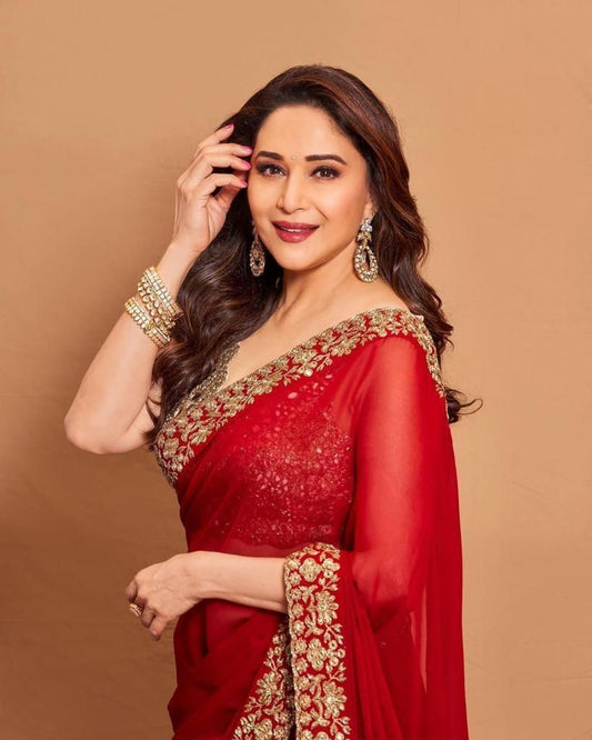 RED MADHURI DIXIT PARTY WERE WORK SAREE