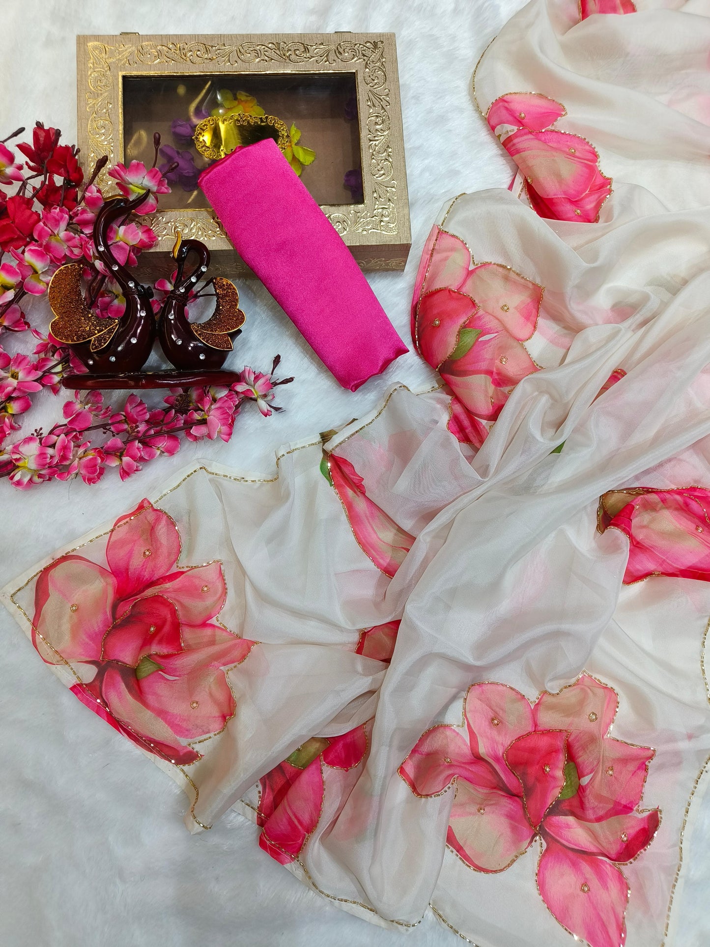 Graceful Handworked Floral Organza Saree
