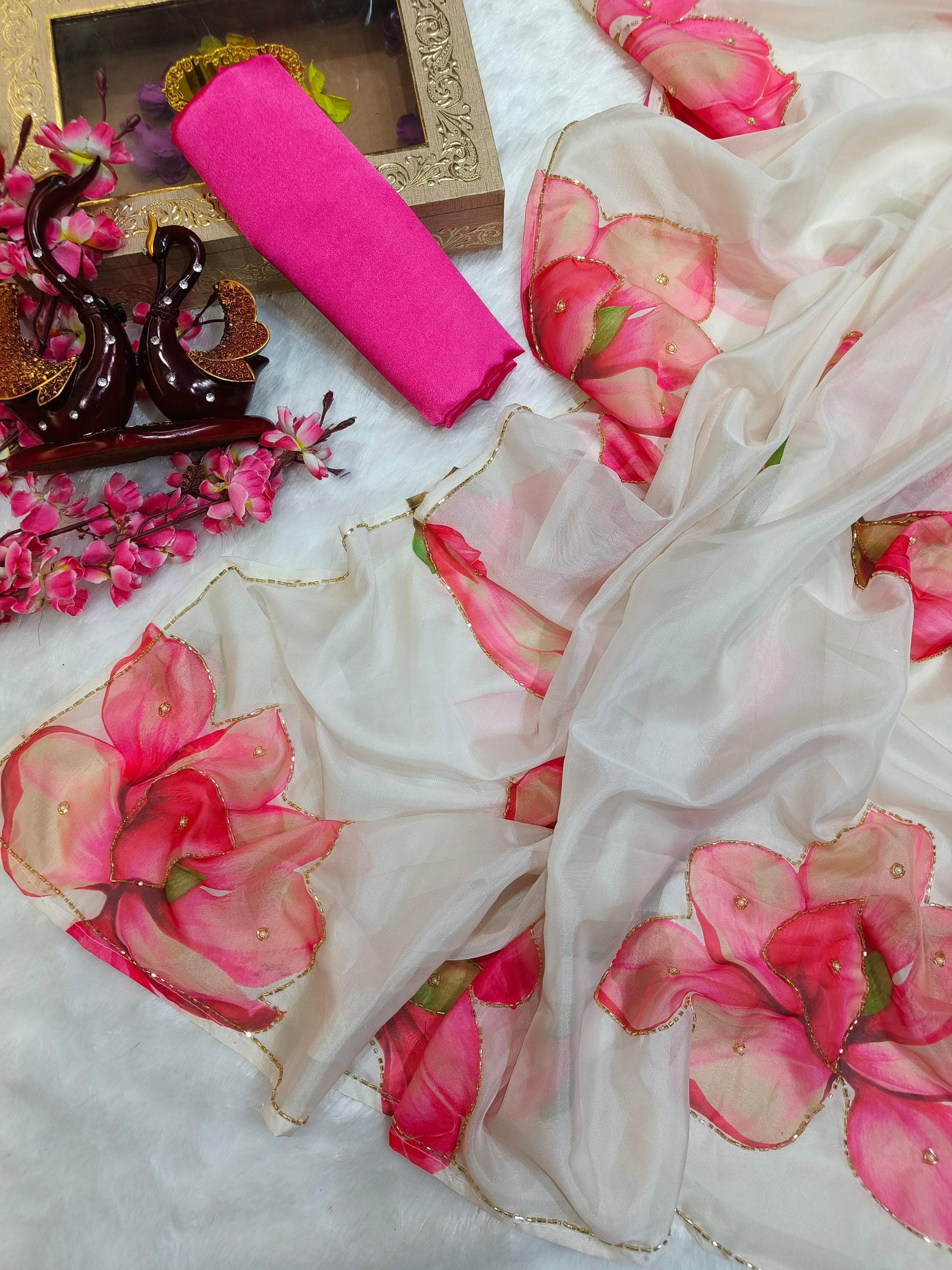 Graceful Handworked Floral Organza Saree