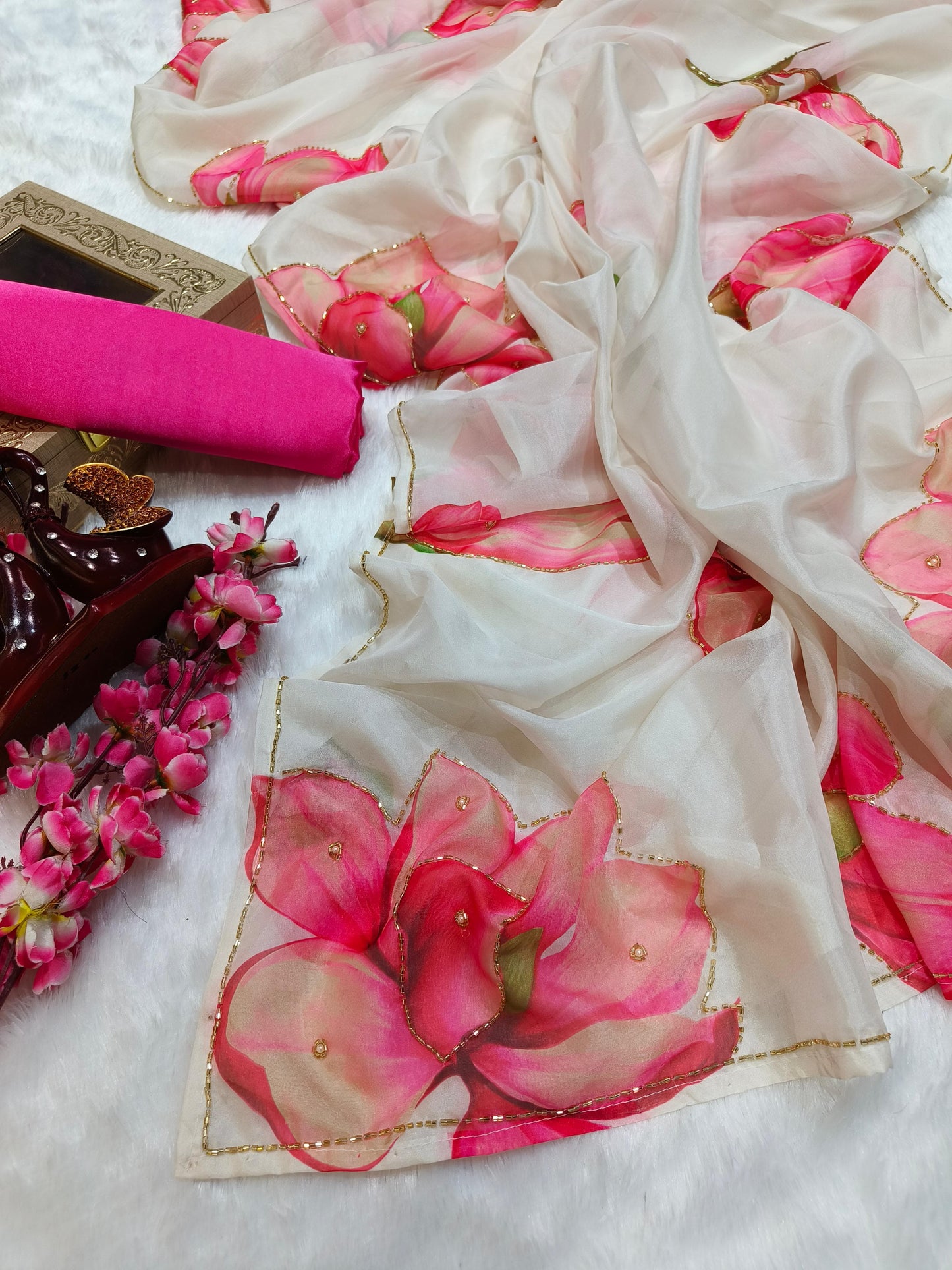 Graceful Handworked Floral Organza Saree