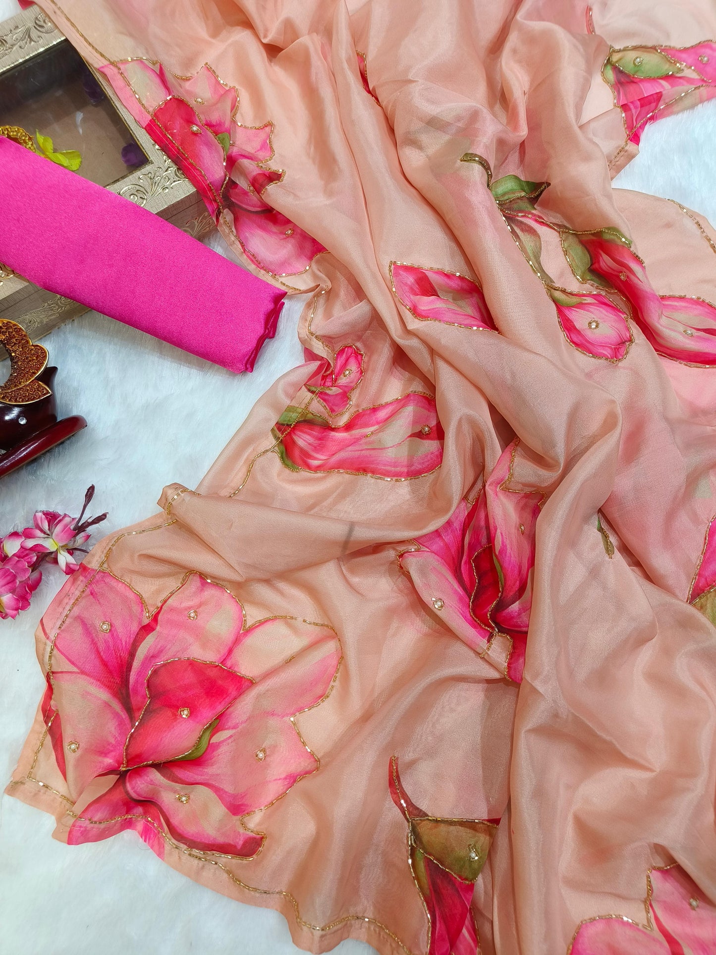 Graceful Handworked Floral Organza Saree