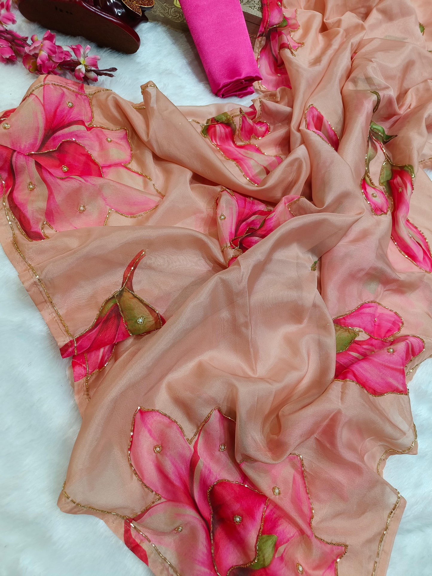 Graceful Handworked Floral Organza Saree