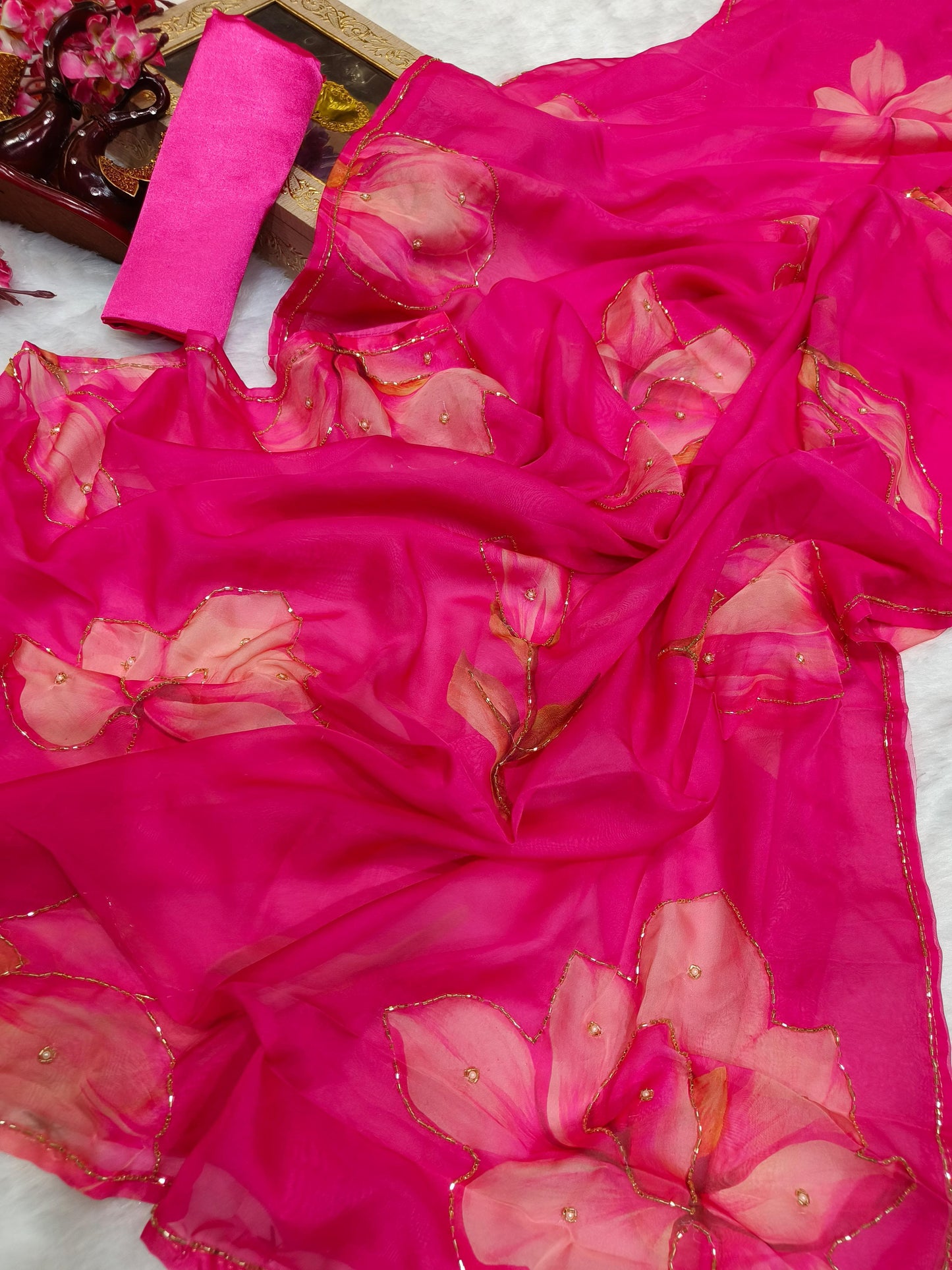 Graceful Handworked Floral Organza Saree