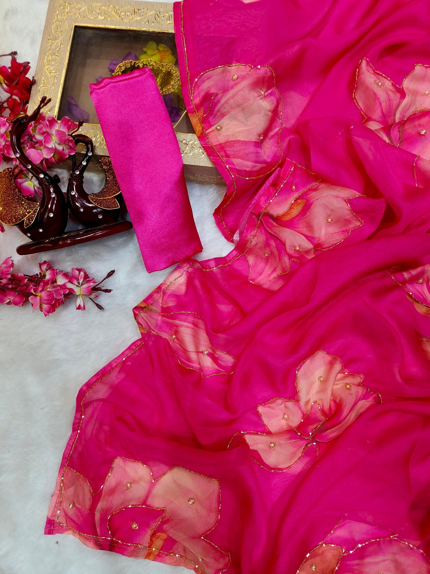 Graceful Handworked Floral Organza Saree