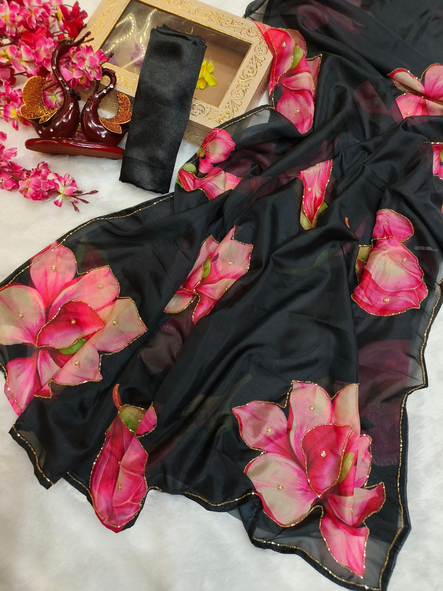 Graceful Handworked Floral Organza Saree