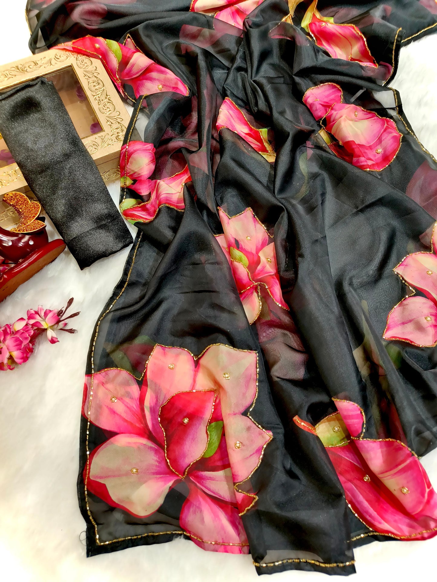 Graceful Handworked Floral Organza Saree