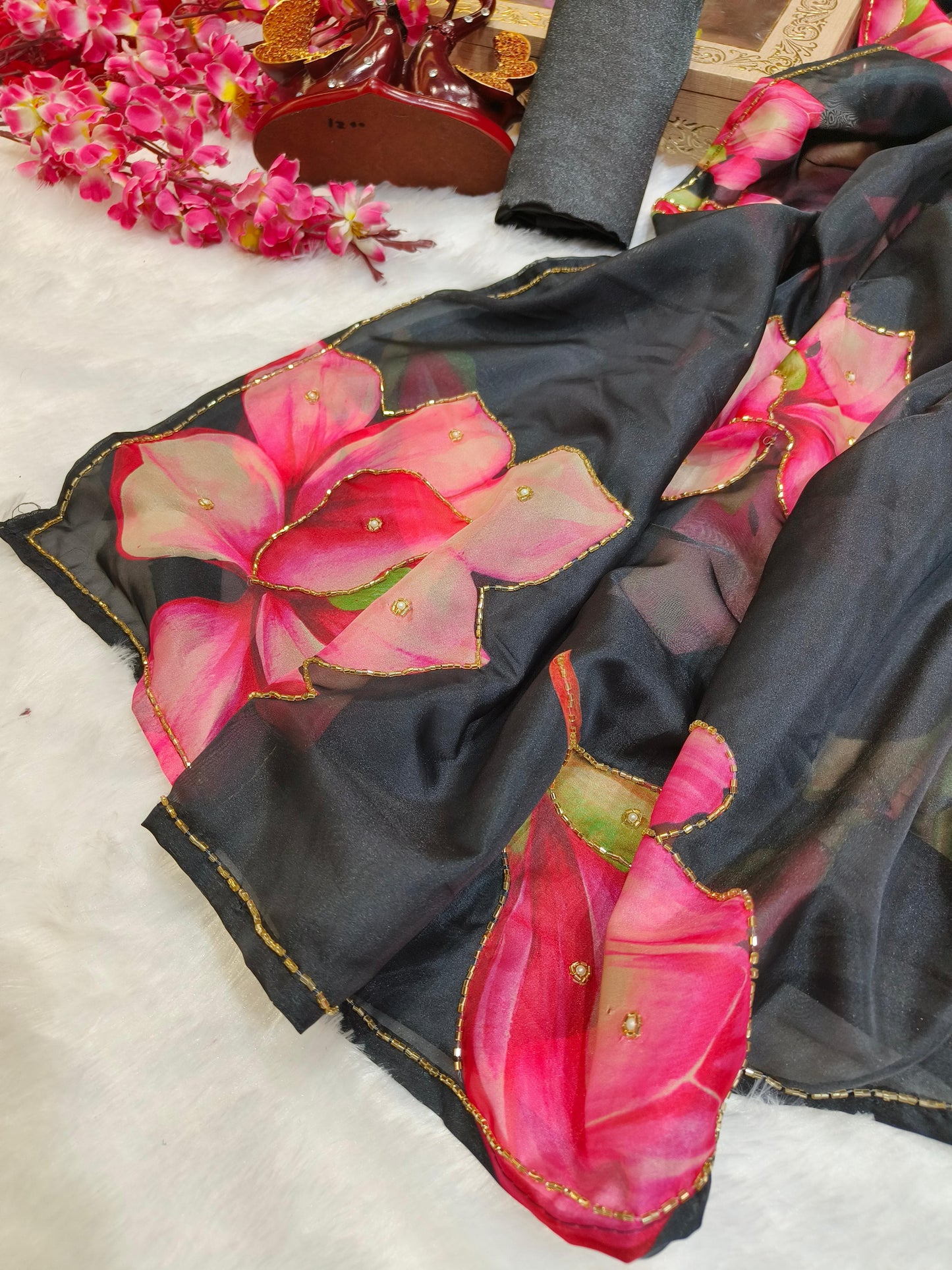 Graceful Handworked Floral Organza Saree