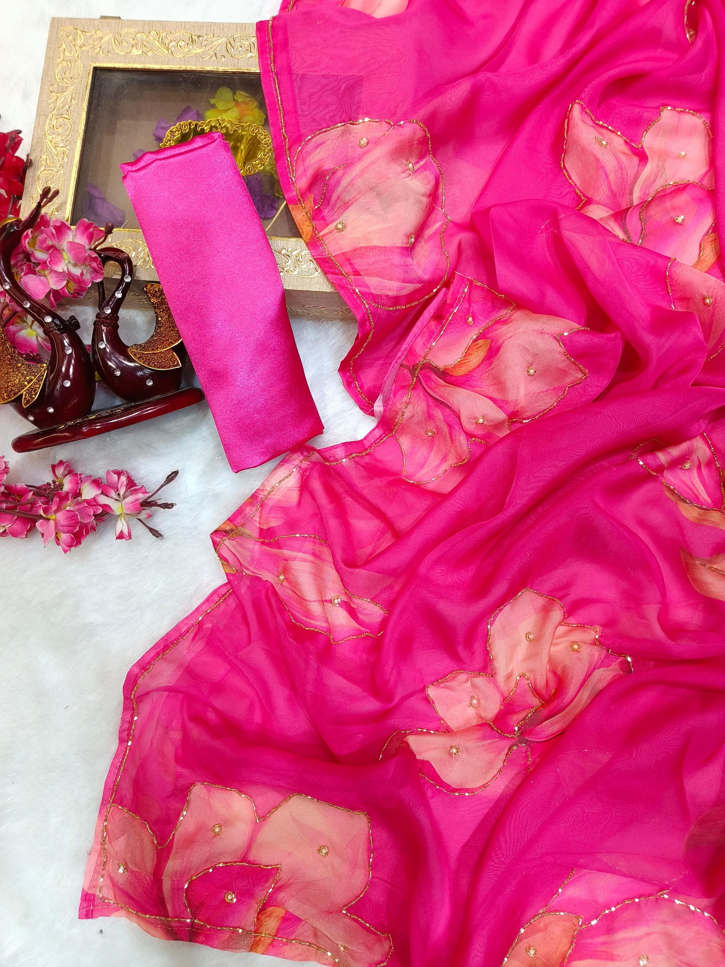 Graceful Handworked Floral Organza Saree