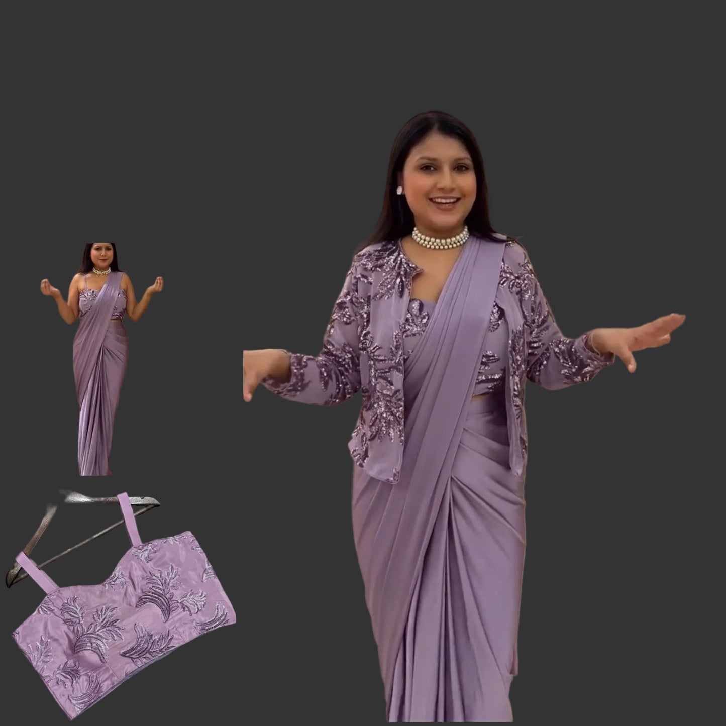 Lilac Pre Draped Ready to Wear Jacket Saree