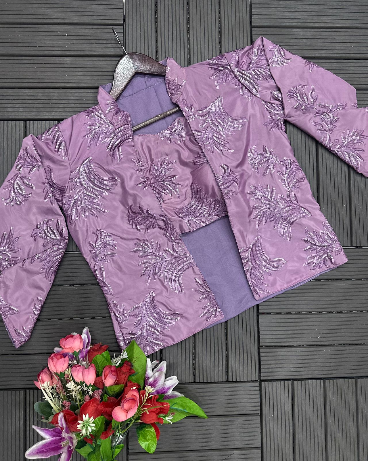 Lilac Pre Draped Ready to Wear Jacket Saree