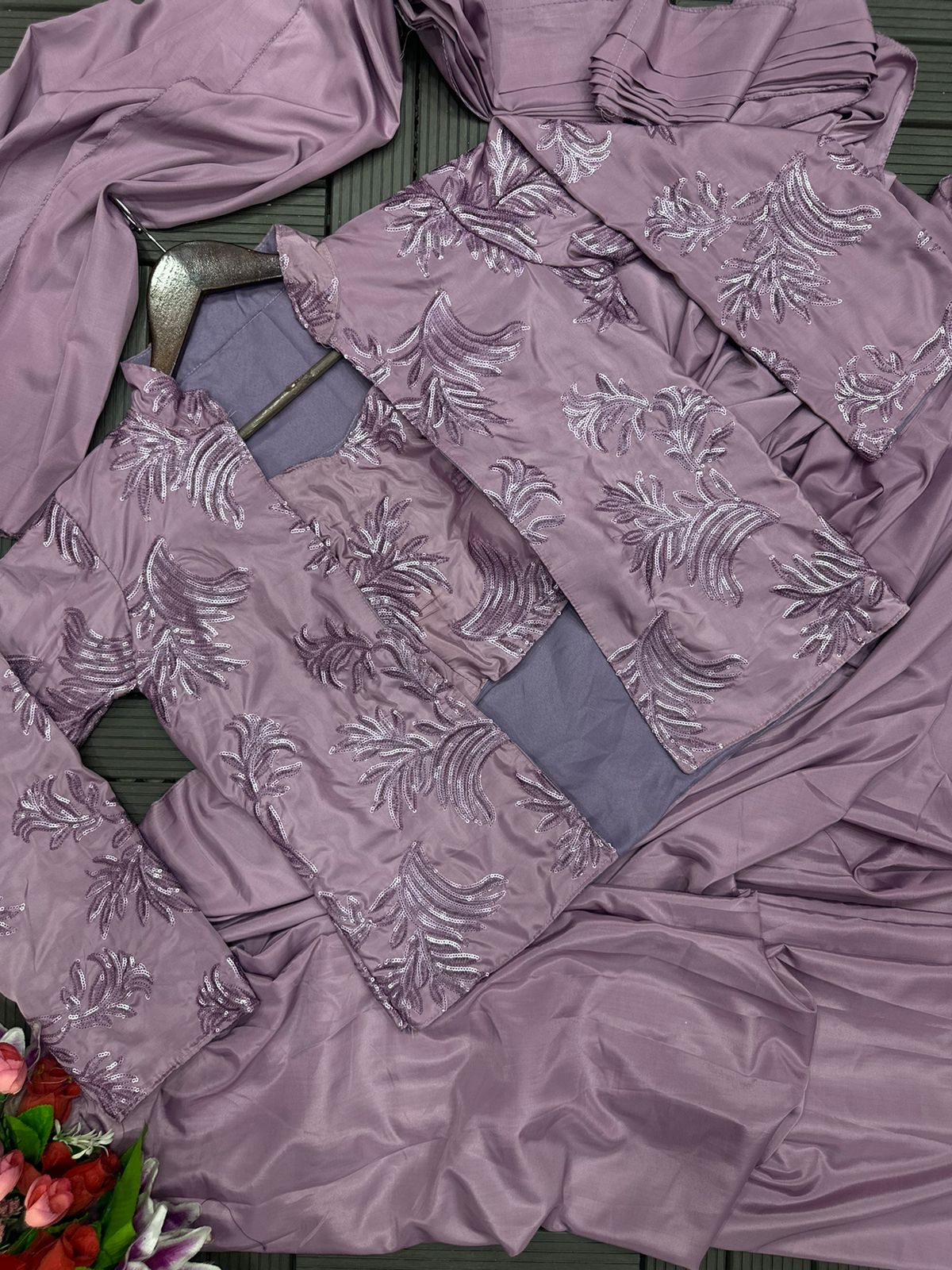 Lilac Pre Draped Ready to Wear Jacket Saree