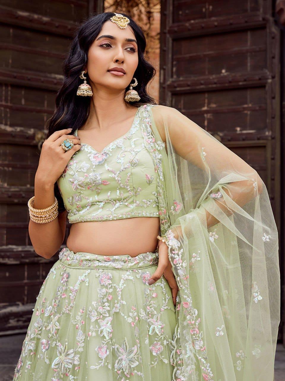 LIME GREEN COLOR LEHENGHA