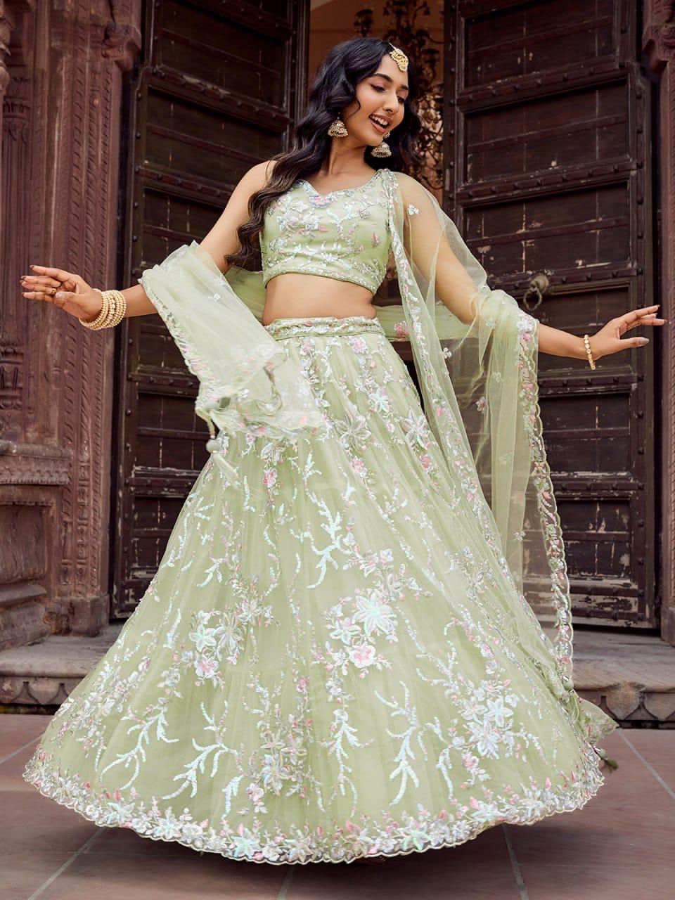 LIME GREEN COLOR LEHENGHA