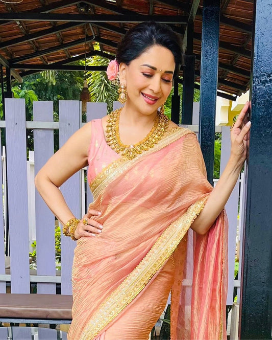 Bollywood Style Madhuri Inspired Banarashi Crush Twill Saree