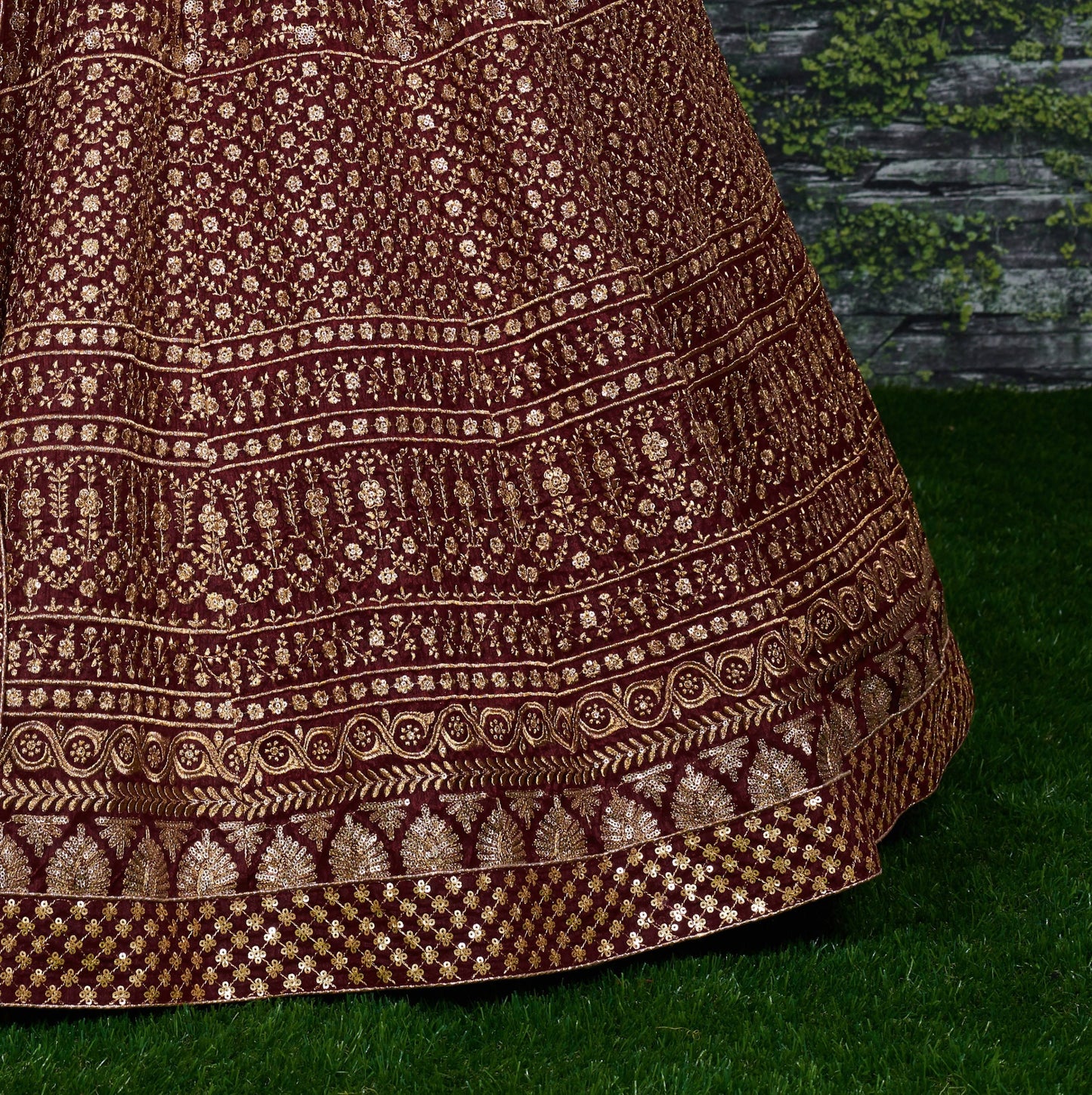 Regal Maroon Gold Embroidered Lehenga